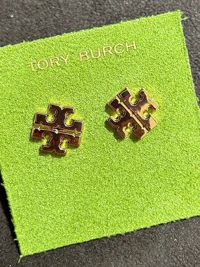 Tory Burch silver -Tone large Logo Stud Earrings silver color new double T logo